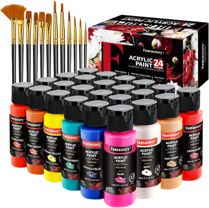 Acrylfarben Set 24 Farben je 60ml Premium Pinseln Kunstbedarf