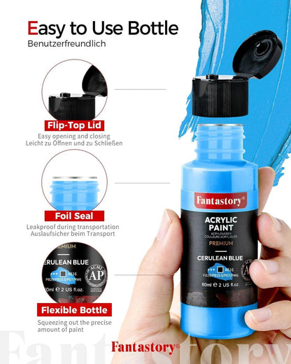 Acrylfarben Set 24 Farben 60ml +12 Pinsel Premium Ungiftig für Maler Kinder