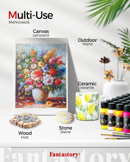 Fantastory Acrylfarben Set 24 Farben 60ml +12 Pinseln für Leinwand