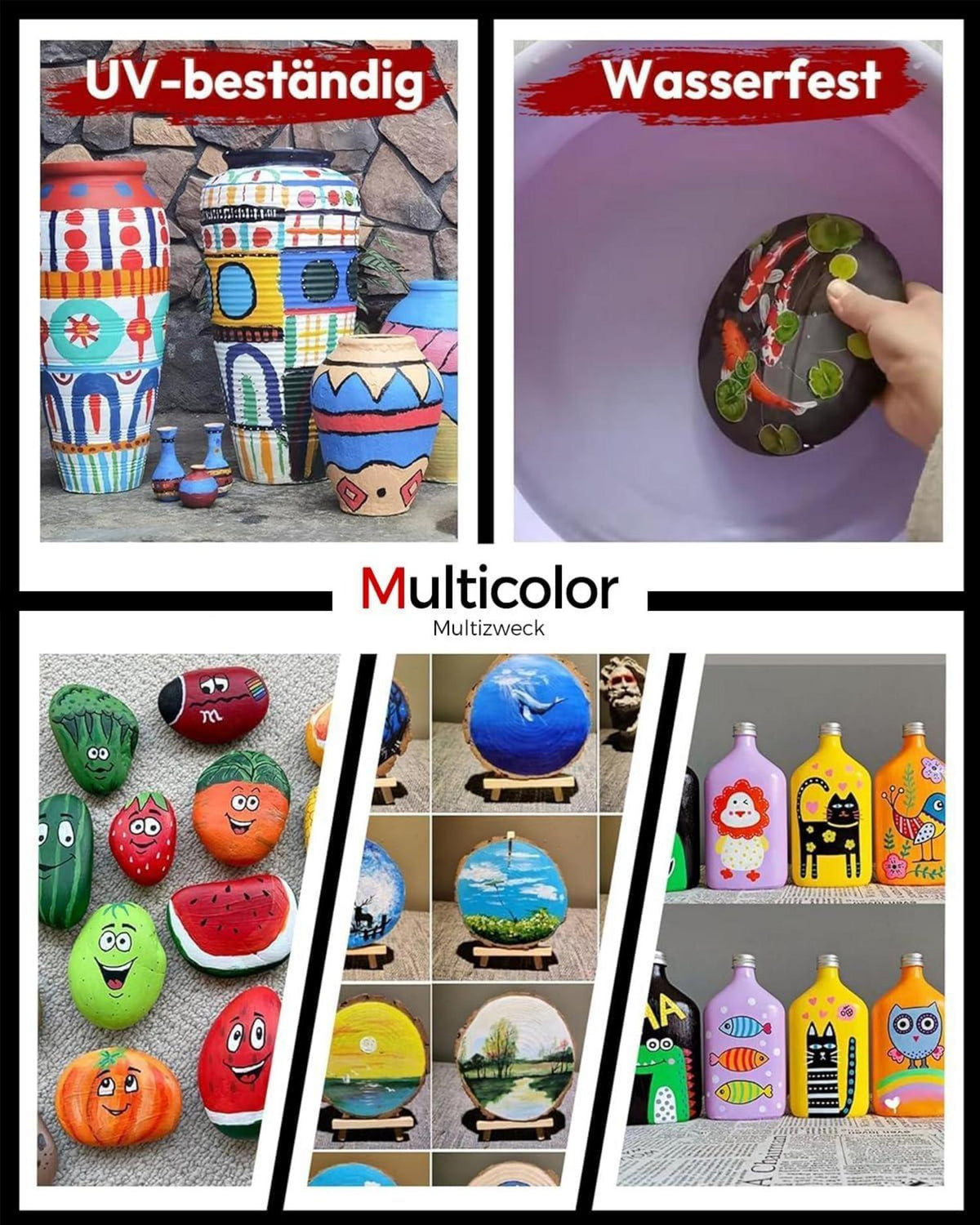 Acrylfarben Set 24 Farben 60ml +12 Pinsel Premium Ungiftig für Maler Kinder