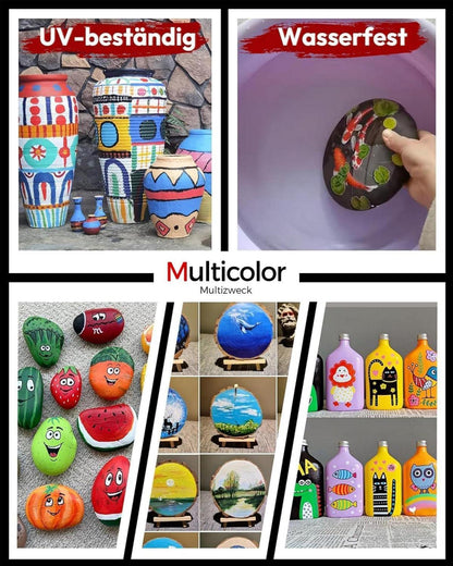 Acrylfarben Set 24 Farben 60ml +12 Pinsel Premium Ungiftig für Maler Kinder