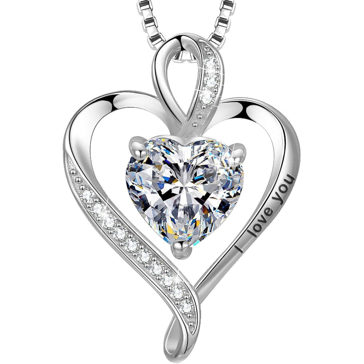 Silber Herz Kette Damen "I love you" Gravur & Geburtsstein