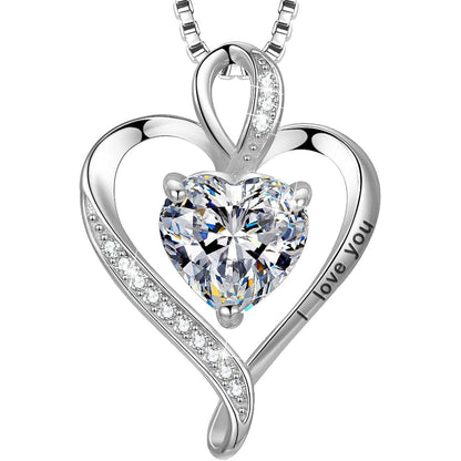 Silber Herz Kette Damen "I love you" Gravur & Geburtsstein