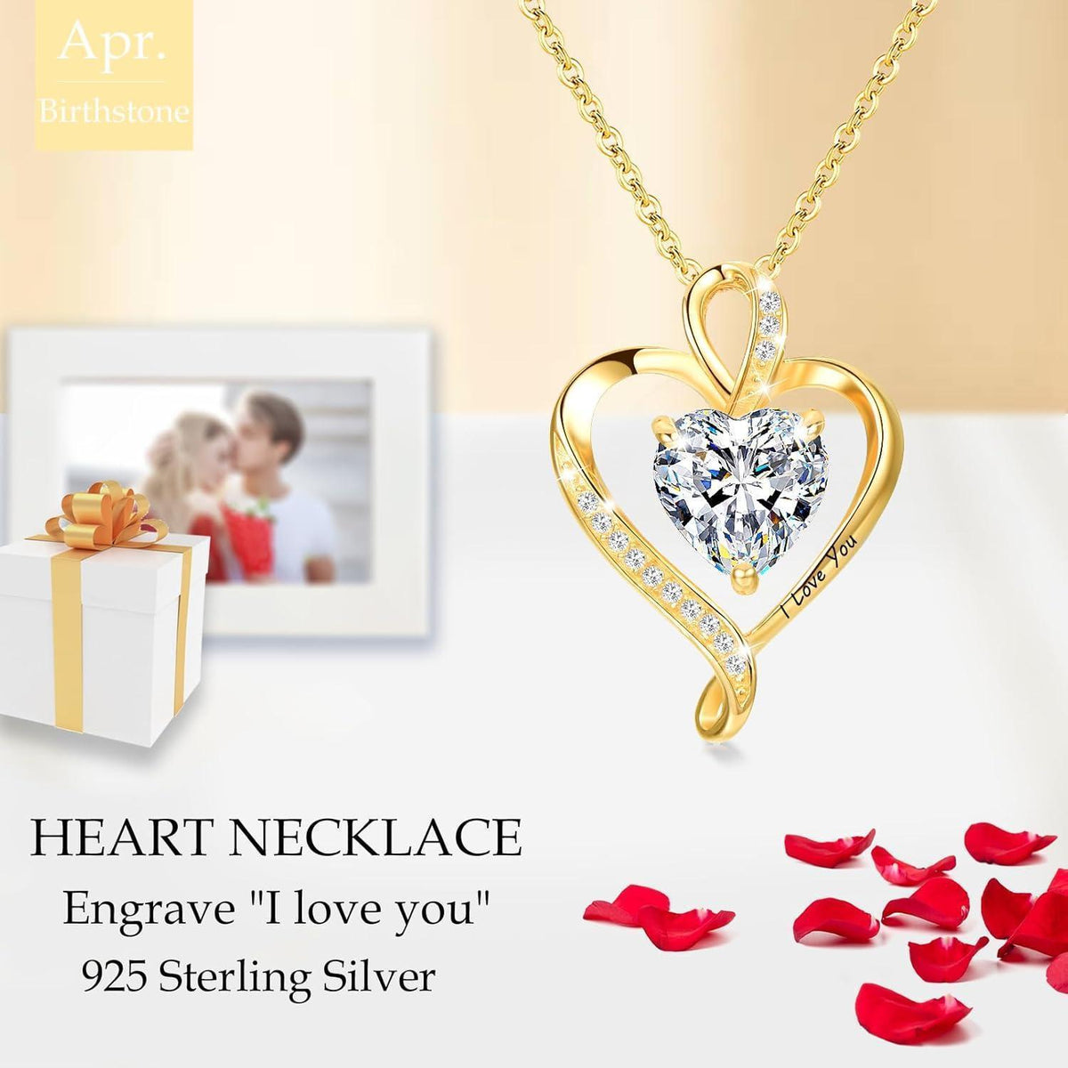 Silber Herz Kette Damen "I Love You" Gravur mit Geburtsstein