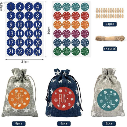 Adventskalender zum Befüllen Stoff Set 24 Säckchen Zahlen