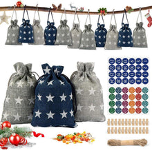 Adventskalender zum Befüllen Stoff 24 Säckchen Zahlenaufklebern DIY