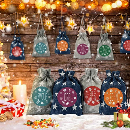 Adventskalender Stoff 24 Säckchen DIY Weihnachten Basteln 2021 Star Grau Blau