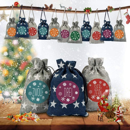 Adventskalender zum Befüllen Stoff 24 Säckchen Zahlenaufkleber Weihnachten DIY