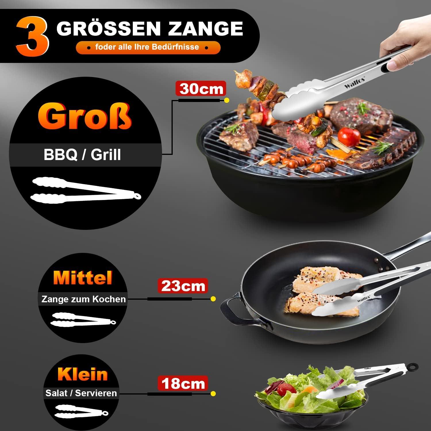 Küchenzange Grillzange Edelstahl Fleischzange 3er Set 18cm 23cm 30,5cm