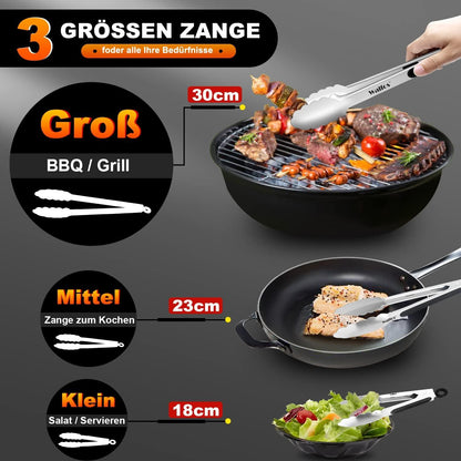 Küchenzange Grillzange Edelstahl Fleischzange 3er Set 18cm 23cm 30,5cm