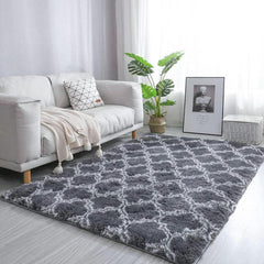Hochflor Teppich Flauschig Schlafzimmer Modern Langflor (Grau