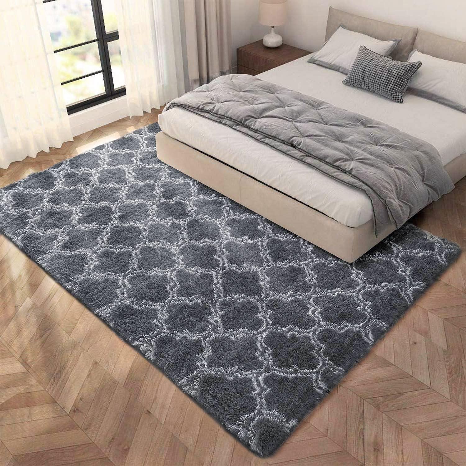 Modernes Hochflor Teppich Grau 120x160cm für Wohnzimmer & Schlafzimmer