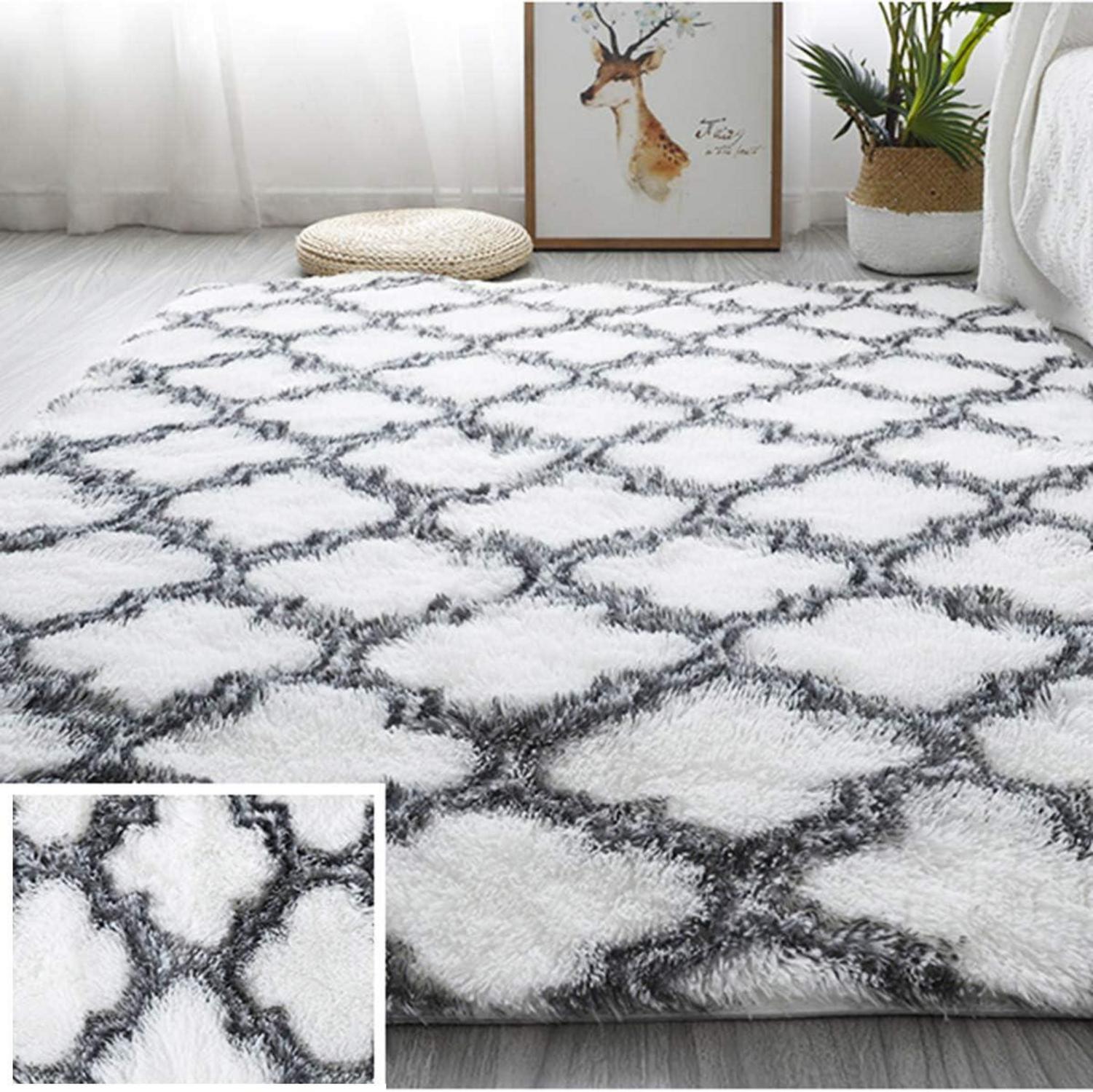 Shaggy Hochflor Teppich Flauschig Modern Langflor Weiß 160x200cm