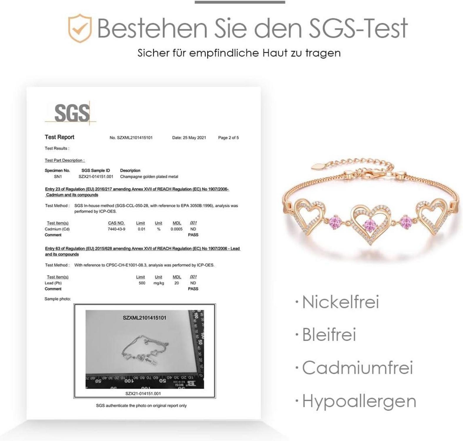 Damen Armband 925 Sterling Silber Herz Rosegold Geburtsstein Schmuck