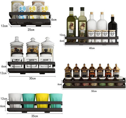 Gewürzregal Wand Schwarz Metall 1 Etage Küchenregal Wandmontage Hängend 20cm