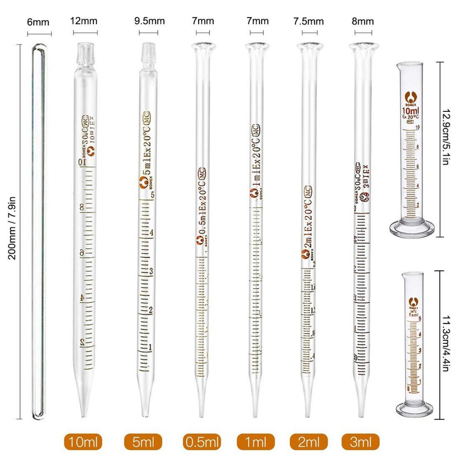 Glas Pipetten Set, Tropfpipetten mit Skala, Laborglaswaren