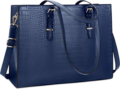 Elegante Handtasche Damen 15.6 Zoll Laptop Shopper PU Leder Blau
