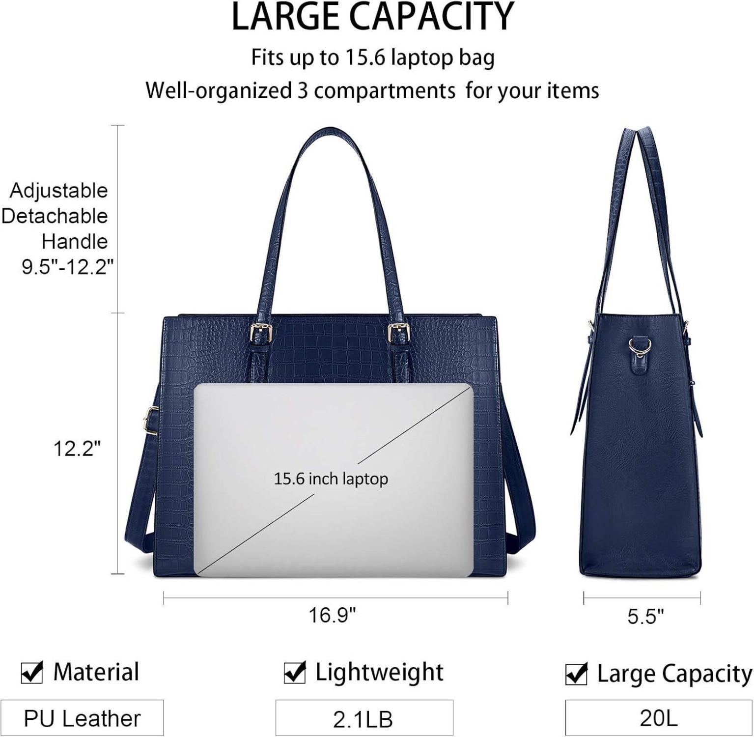 Lubardy Handtasche Damen Shopper 15.6 Zoll PU Leder Blau