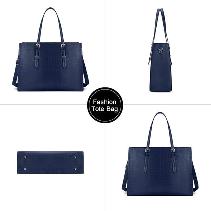 Damen Handtasche Shopper PU Leder 15.6 Zoll Blau Elegant Business Einkauf