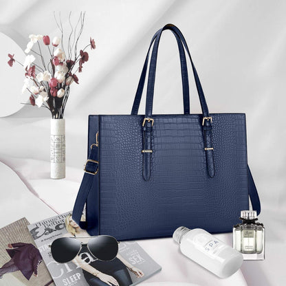 Damen Handtasche Shopper PU Leder 15.6 Zoll Blau Elegant Business Einkauf