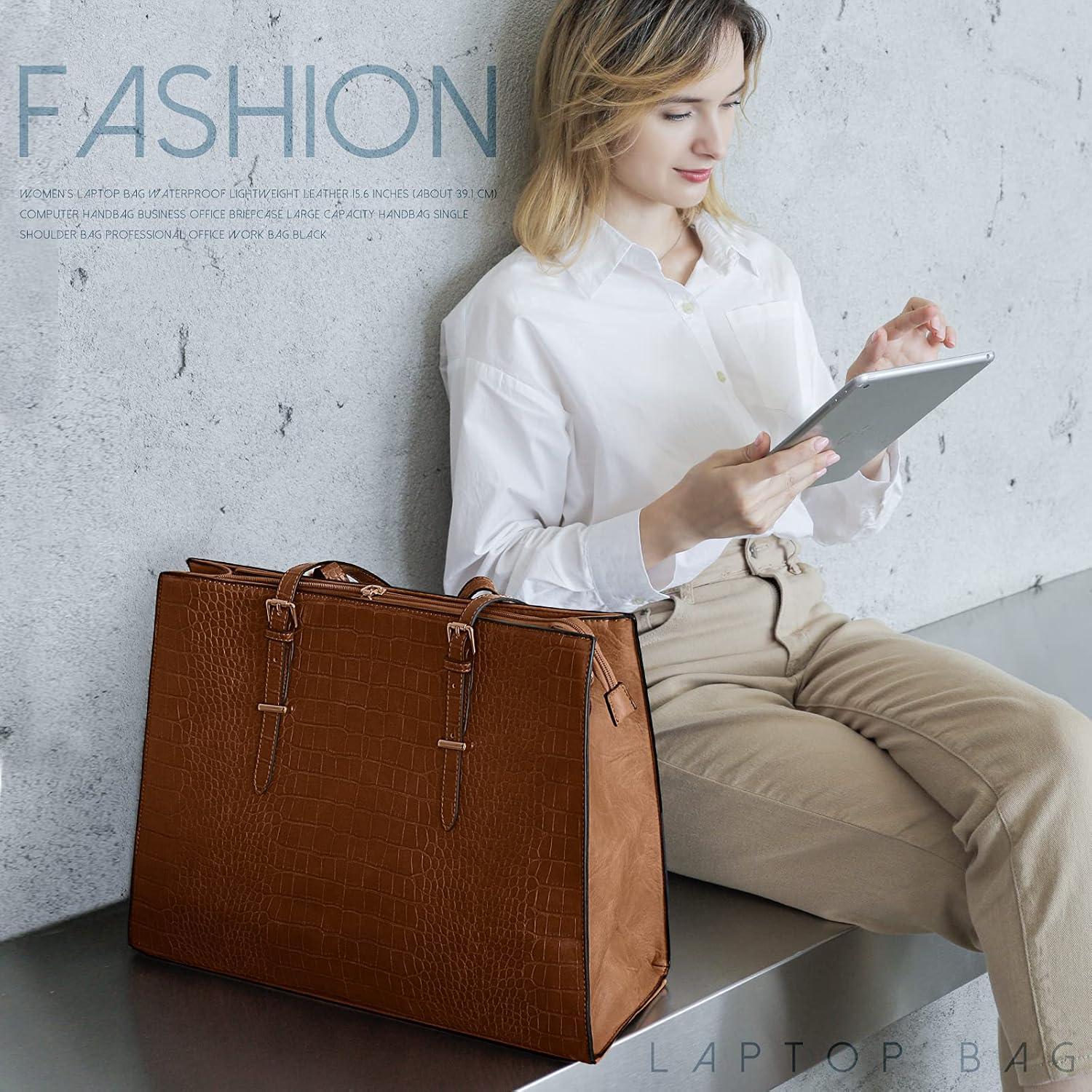Lubardy Damen Handtasche Shopper Groß Elegant 15.6 Zoll PU Leder Umhängetasche