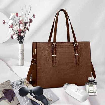 Handtasche Damen Shopper elegant groß 15.6 Zoll PU Leder Dunkelbraun