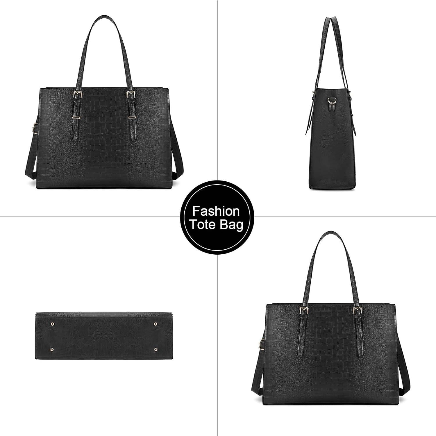 Schwarze Lubardy Handtasche Damen Shopper 15.6 Zoll PU Leder