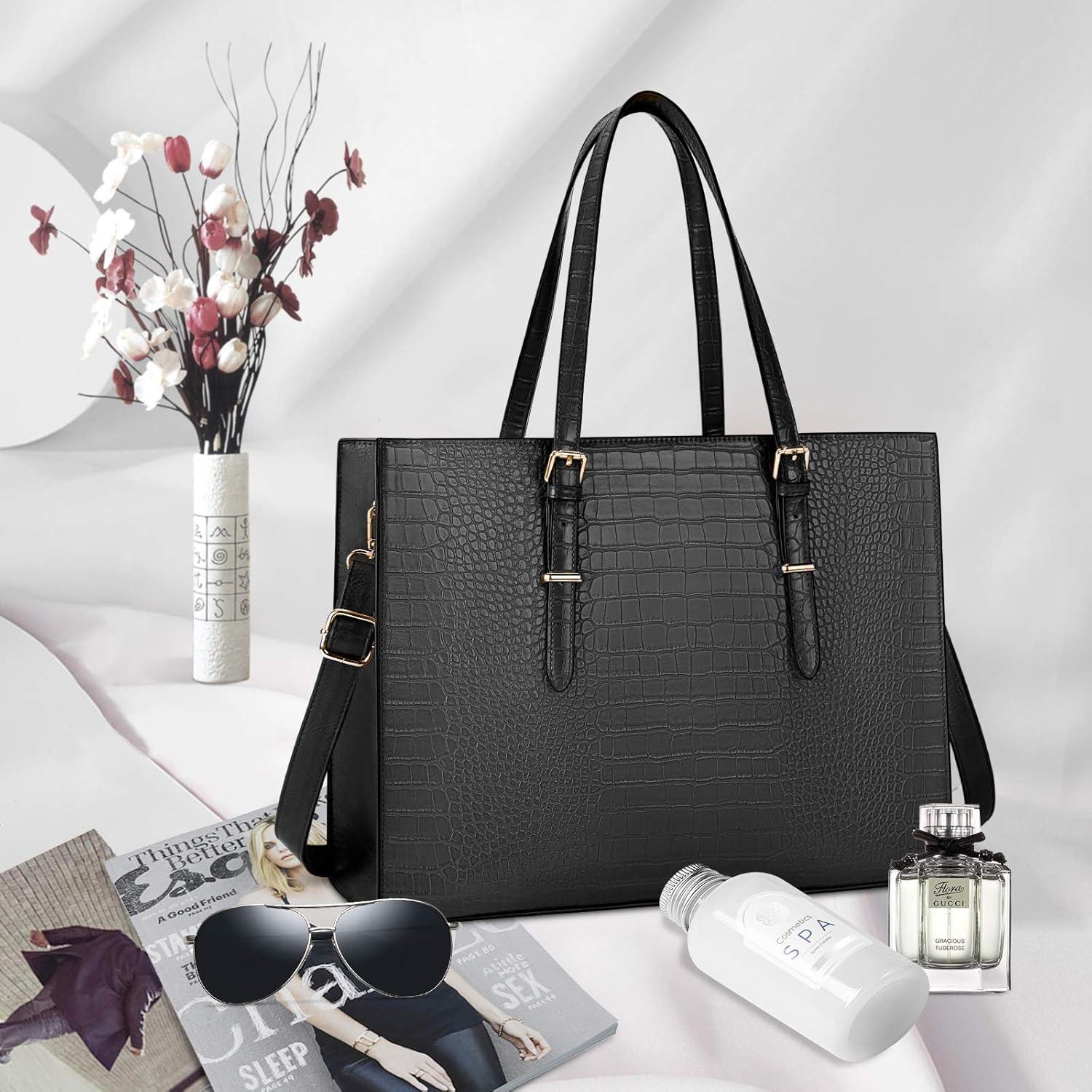 Schwarze Lubardy Handtasche Damen Shopper 15.6 Zoll PU Leder