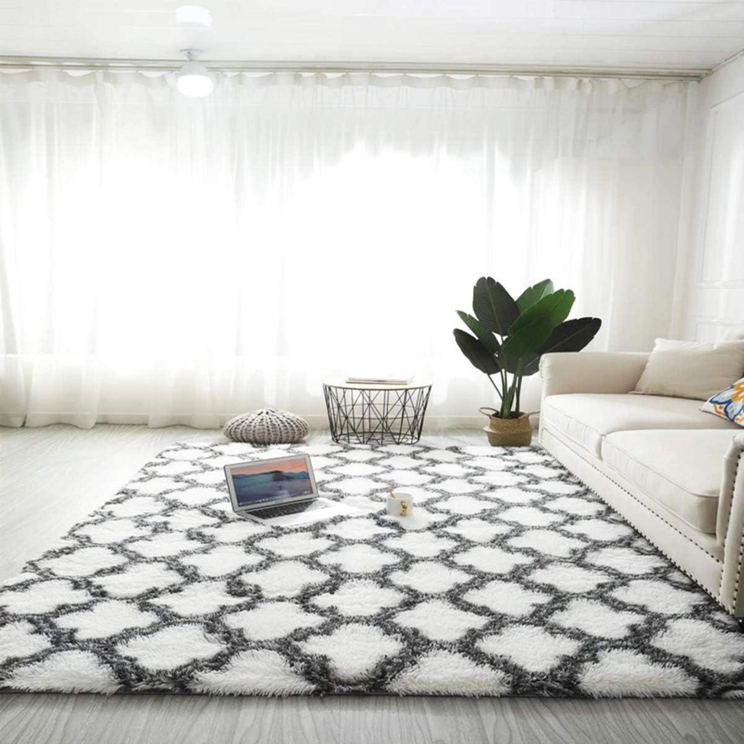 Shaggy Teppich Modern Langflor Wohnzimmer Teppich Weiß 120x200