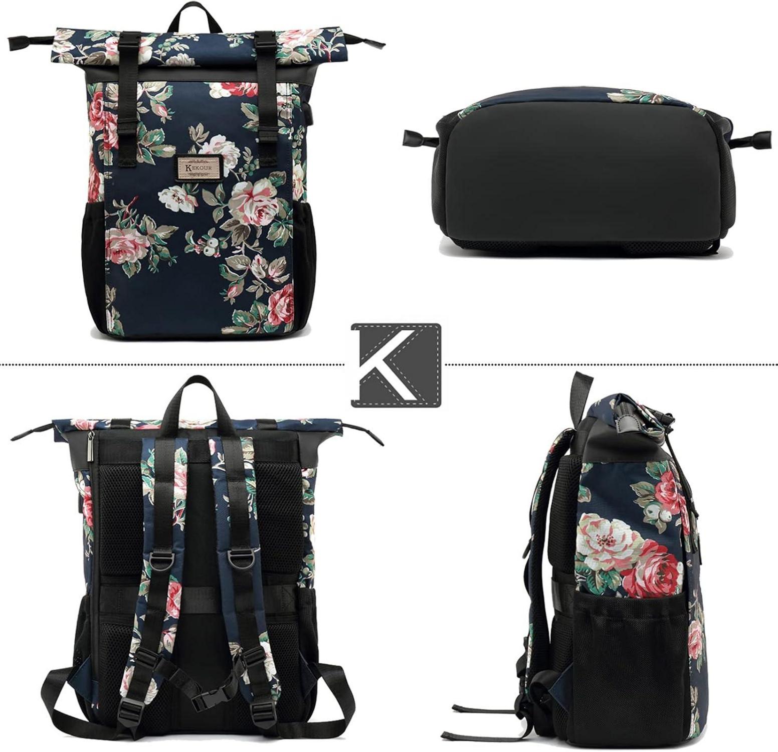 Rolltop Laptop Rucksack für Damen - Stylischer Schulrucksack 12-17