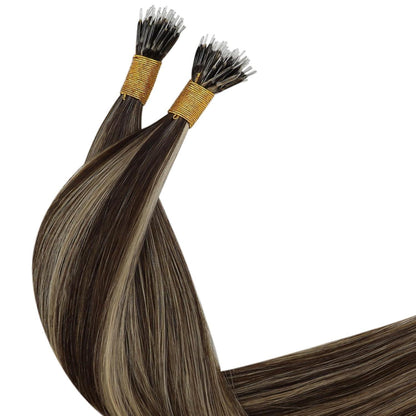 Echthaar Nano Ring Extensions Braun Karamellblond 50g
