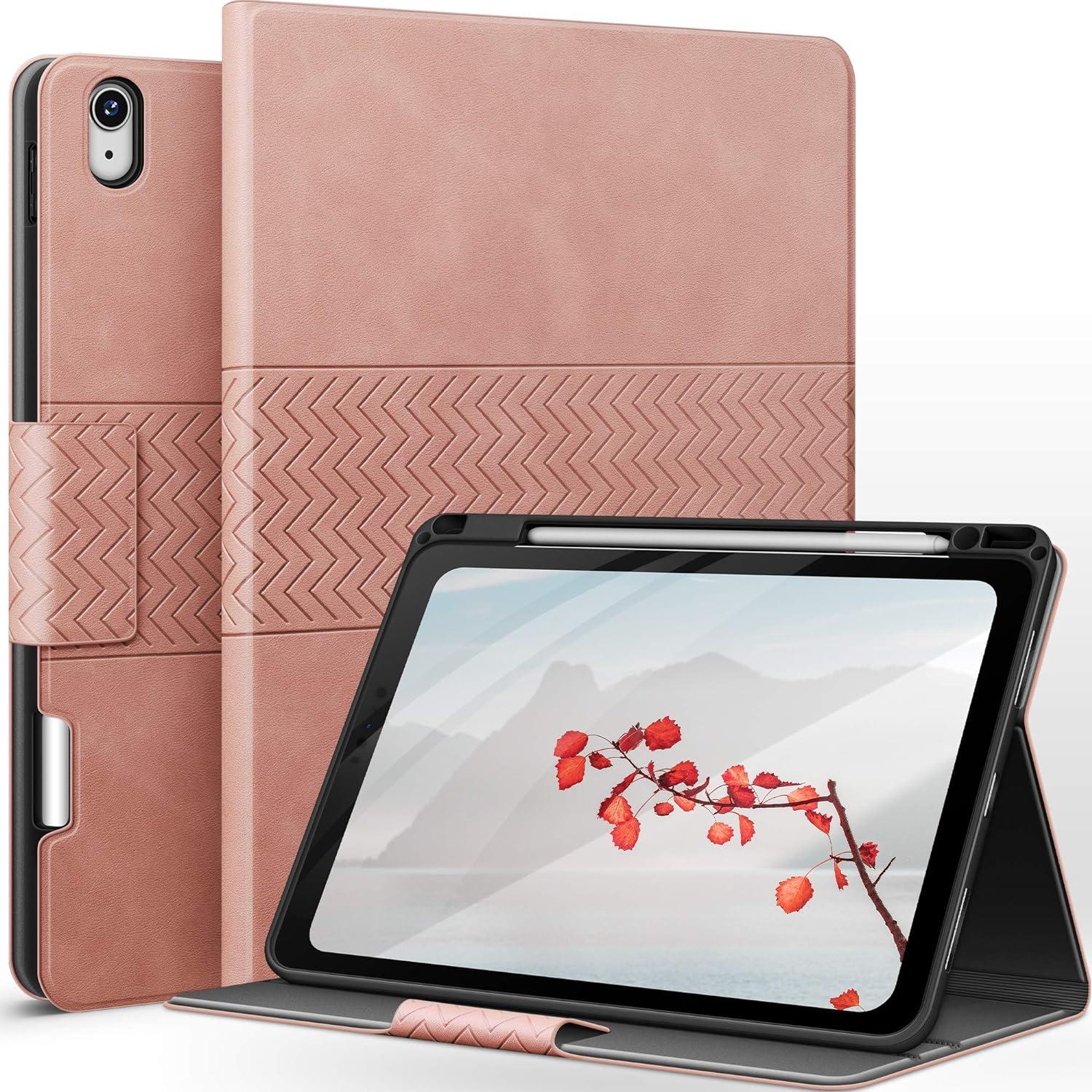 iPad Air 11 Zoll Hülle 2024 Auto Schlaf/Aufwach PU Leder Rosa