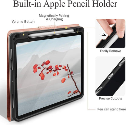 iPad Air 11 Zoll Hülle 2024 Auto Schlaf/Aufwach PU Leder Rosa