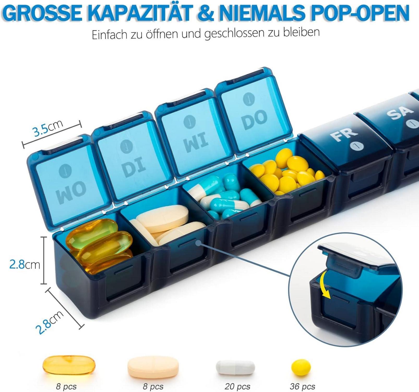 Tablettenbox 28 Tage Pillendose Medikamentenbox 7 Fächer 4