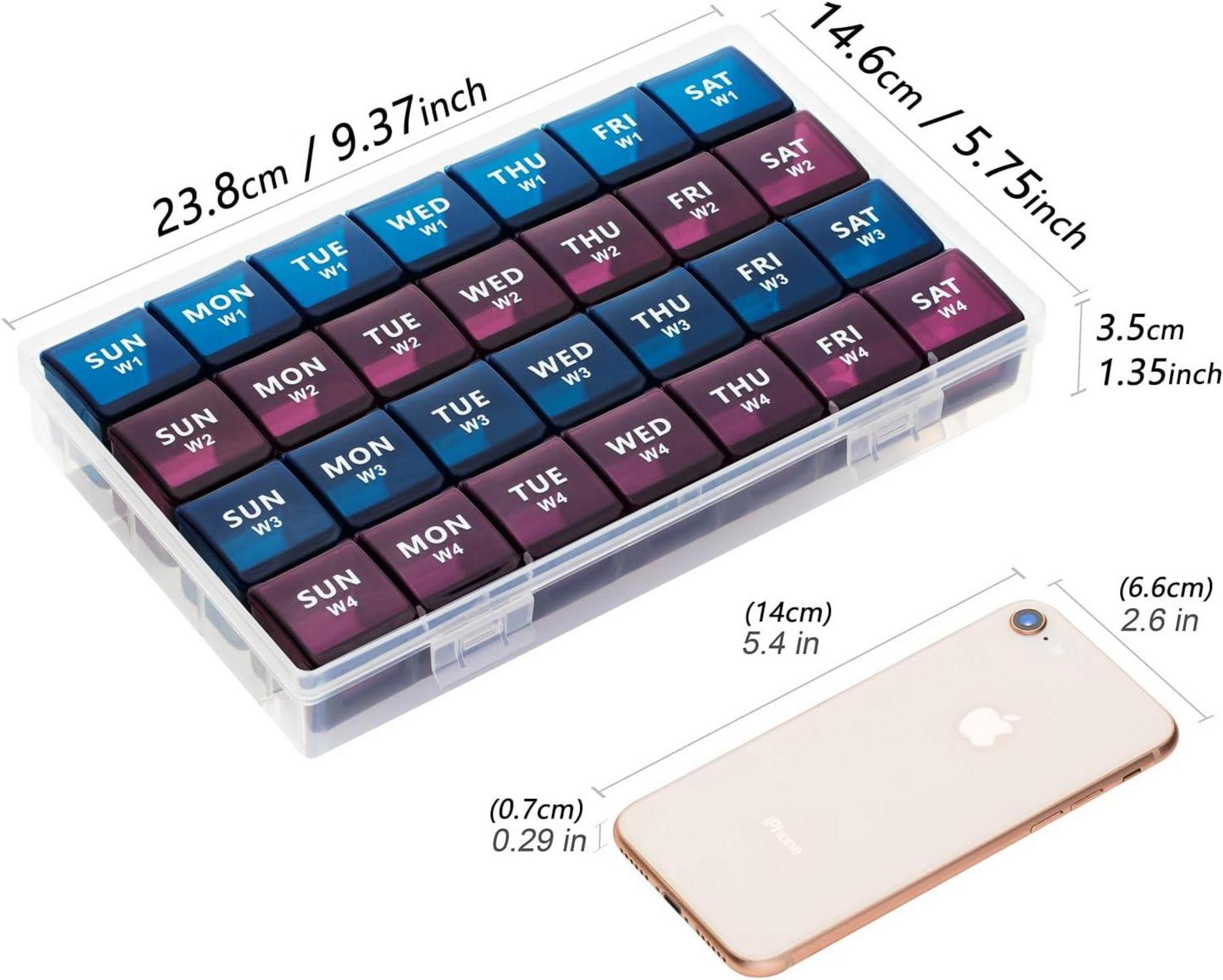 Tablettenbox Medikamentenbox 28 Tage Pillendose 7 Fächer Vitamin Organizer