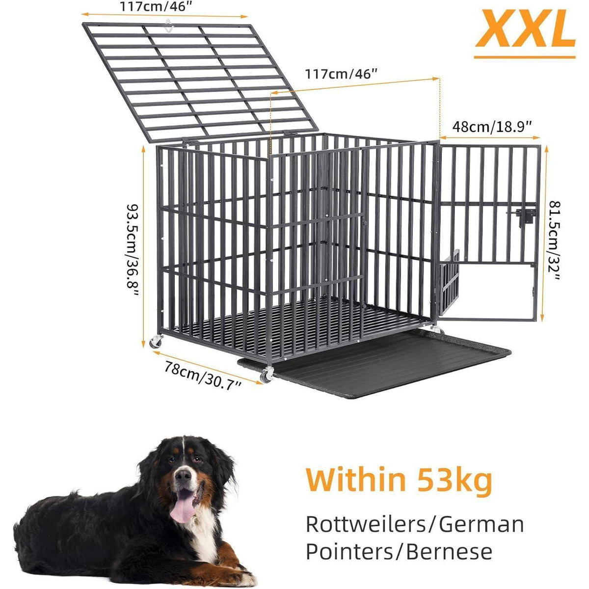 XXL Hundekäfig Metall – Transportbox für große Hunde mit 3 Türen