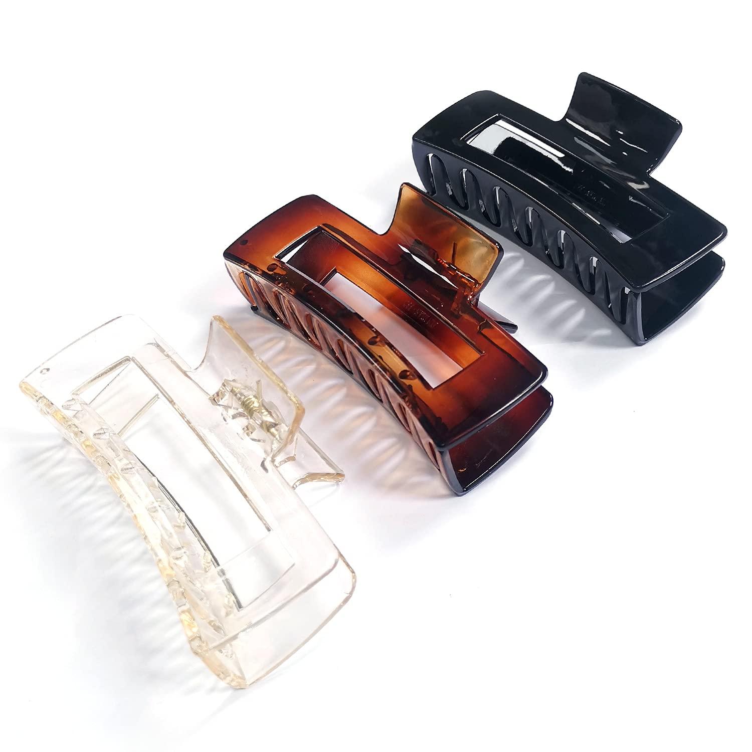 3er Set Große Haarklammer Schwarz Braun Transparent 10.5cm art Haarspangen
