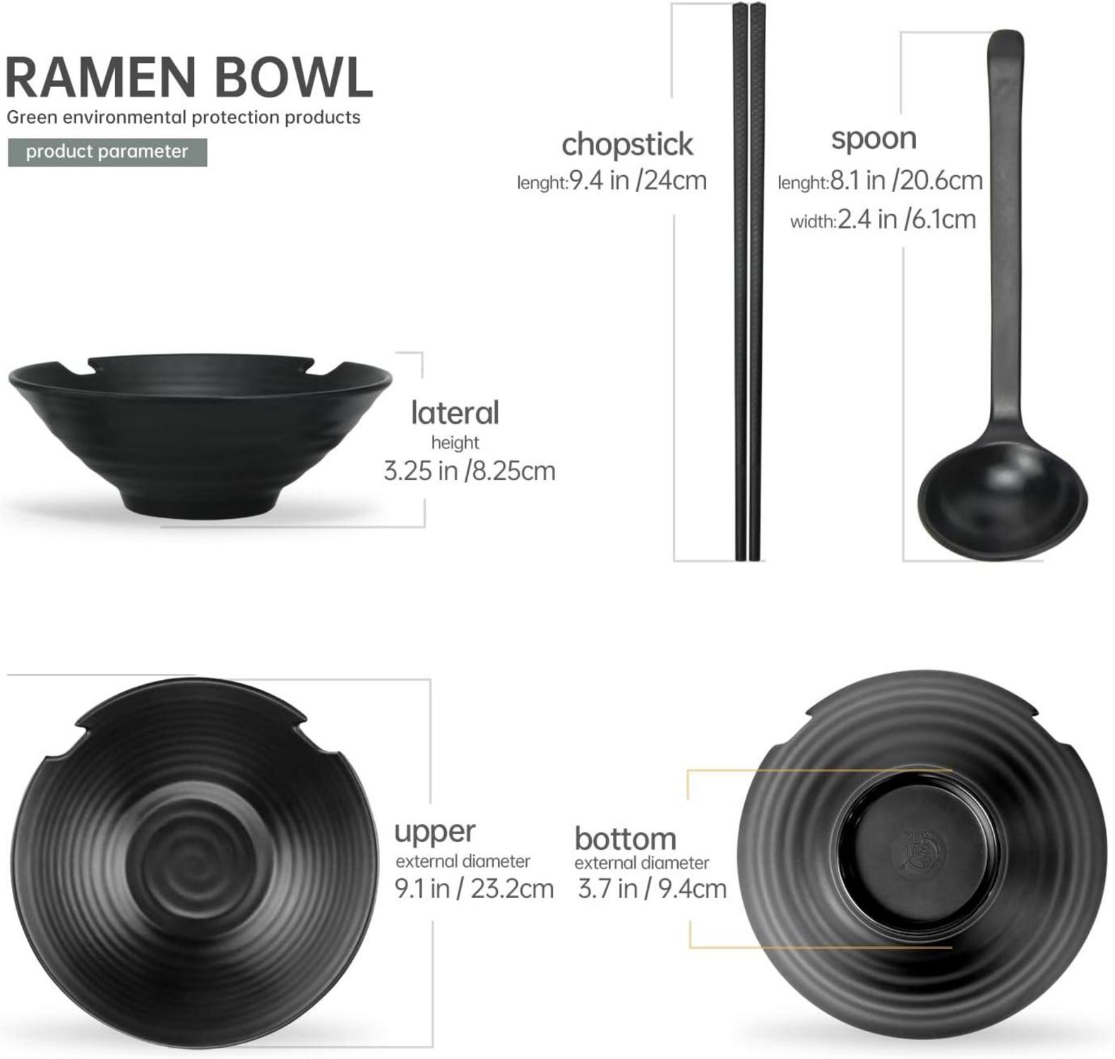 Japanische Ramenschale Set für Udon/Soba/Pho, 2x 1000ml, mit Stäbchen & Löffel