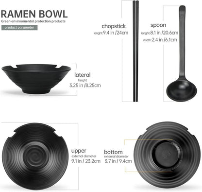 Japanische Ramenschale Set für Udon/Soba/Pho, 2x 1000ml, mit Stäbchen & Löffel