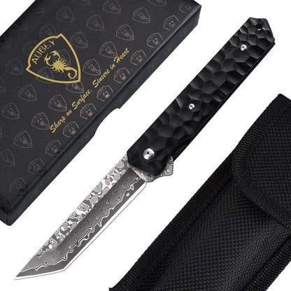 Japanisches Damast Taschenmesser Damaststahl Einhandmesser