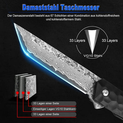 Japanisches Damast Taschenmesser Damaststahl Einhandmesser