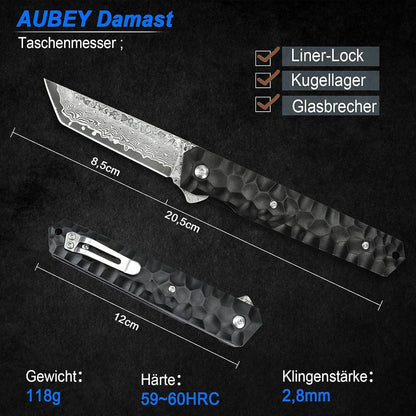 Japanisches Damast Taschenmesser Damaststahl Einhandmesser