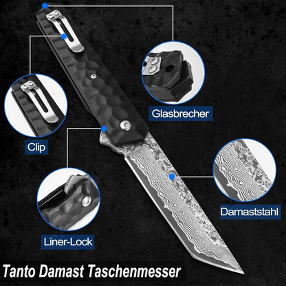 Japanisches Damast Taschenmesser Damaststahl Einhandmesser