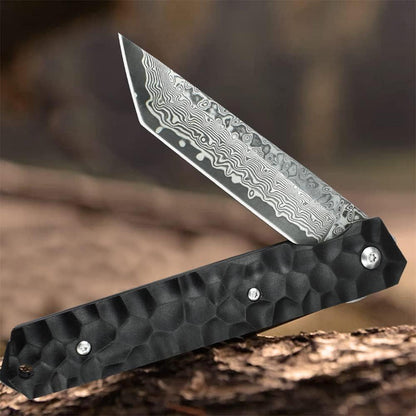 Japanisches Damast Taschenmesser Damaststahl Einhandmesser