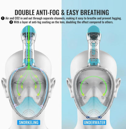 G2RISE® Schnorchelmaske Faltbare CO2-sicher Kids & Erwachsene L-XL Grau Blau