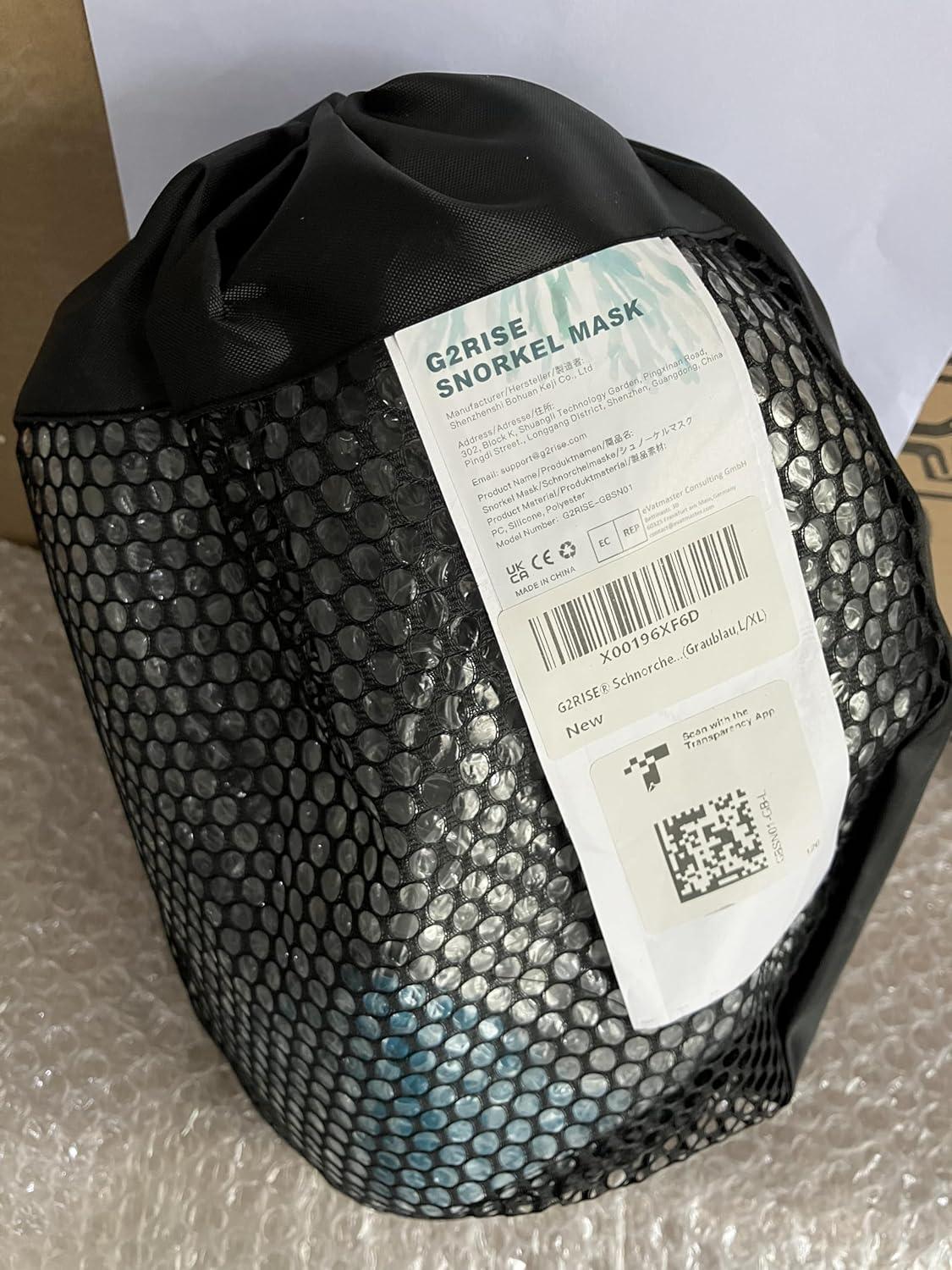 G2RISE® Schnorchelmaske Faltbare CO2-sicher Kids & Erwachsene L-XL Grau Blau