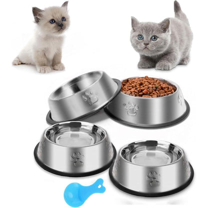 Katzennapf Edelstahl rutschfest 4er Set Flacher Futternapf