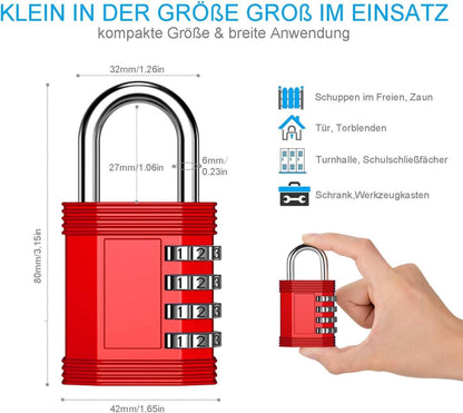 Zahlenschloss Vorhängeschloss Outdoor Wetterfest mit Zahlencode Rot