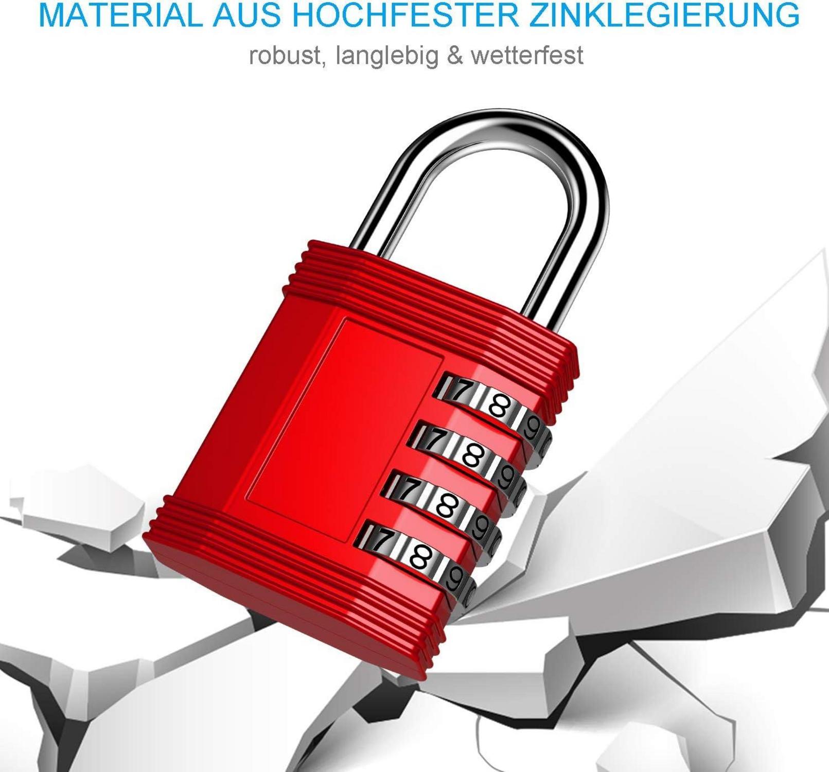 ZHEGE Zahlenschloss Vorhängeschloss mit Zahlencode, Wetterfest für Tür, Schuppen, Zaun - Rot