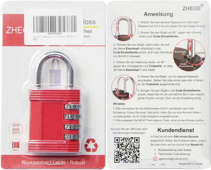 ZHEGE Zahlenschloss Vorhängeschloss mit Zahlencode, Wetterfest für Tür, Schuppen, Zaun - Rot